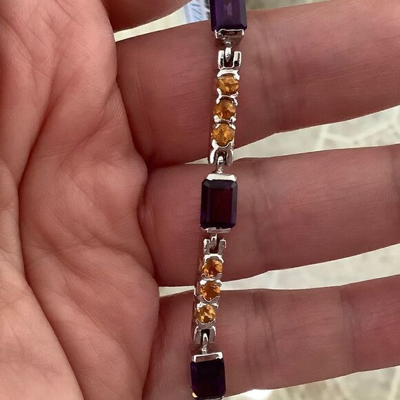NWT 𝅺sterling SILVER 925 AMETHYST/CITRINE WOMAN BRACELET​ - Picture 4 of 7
